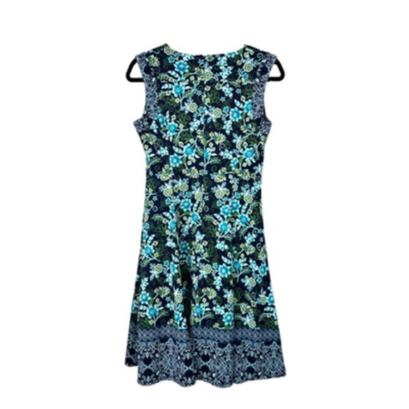 MAGGY LONDON Dress Womens 4 Blue Green Floral Print V-Neck Sleeveless Back Zip - Picture 6 of 10